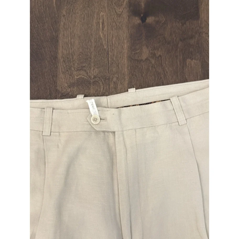 Kilburne & Fitch Summer Comfort Mens Tan Beige Pleated Linen Pants Size 38X26